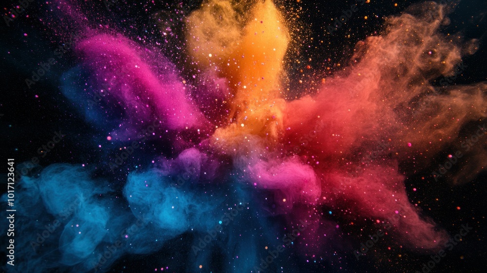 Wall mural Multicolored Smoke Burst with Glitter in a Dark Background