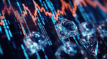 A vibrant digital image showcasing sparkling diamonds intertwined with dynamic financial graphs in a futuristic style.