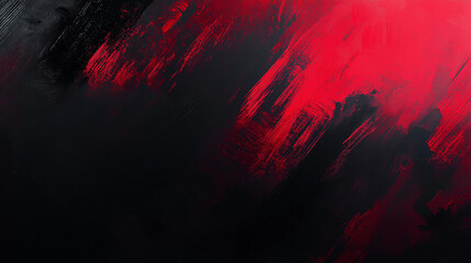 Fototapeta premium Red and black gradient background with brush strokes on the left side of the screen. The red color is more saturated than the black. Seems like it has been painted onto the canvas. 