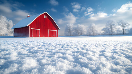 Red Barn in Snowy Field Postcard