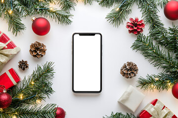 Smartphone Framed by Minimalist White Christmas Setting