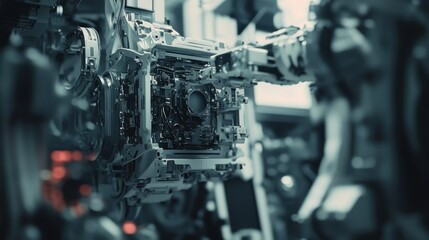 Close-up of a Complex Mechanical System with Intricate Gears and Wiring