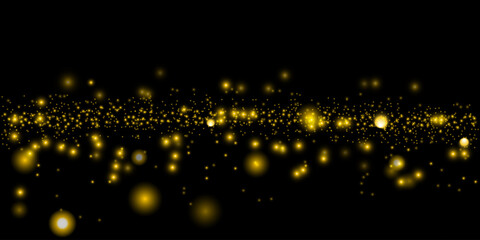 Lots of shiny particles on a black background. Vector	A starry path with luminous dust.  A line of golden light.