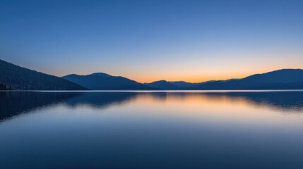 Fototapeta premium Serene Mountain Lake Sunset with Calm Water