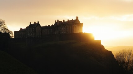 Fototapeta premium Edinburgh Castle Silhouetted Against a Sunset Sky