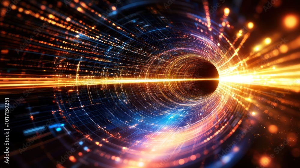 Poster abstract tunnel of light and data in a digital world