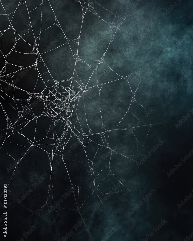 Poster spooky background with spider web on dark canvas