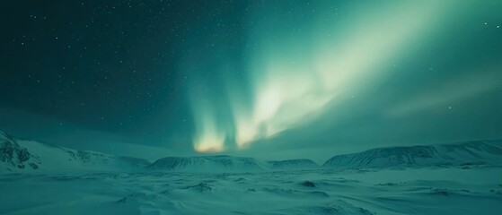 Naklejka premium Aurora Borealis Displaying Over Snowy Mountains