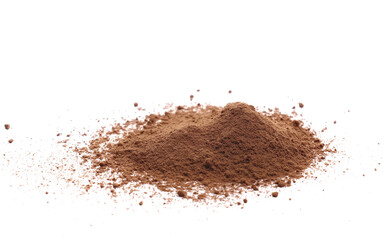 Pile cocoa powder isolated on white background, side view