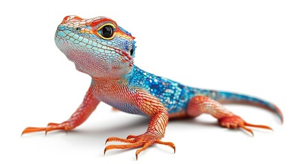 Naklejka premium Beautiful Colorful Lizard with Long Tail Displaying Bright Vibrant Hues Photo