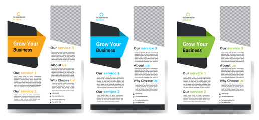 Corporate business flyer template design set with blue geometric shapes , magenta, red and yellow color. Modern flyer design vector template

