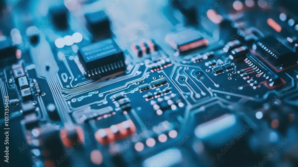 Poster close-up of a circuit board with components and traces