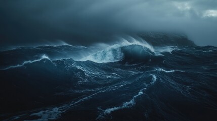 Fototapeta premium A Large Wave Crashing in a Stormy Ocean