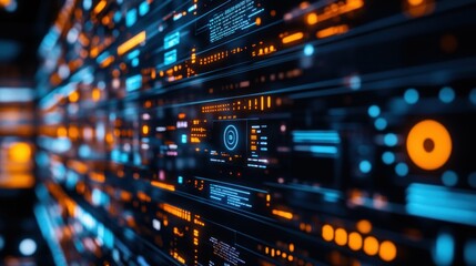 Fototapeta premium Abstract Futuristic Technology Interface with Blue and Orange Lights