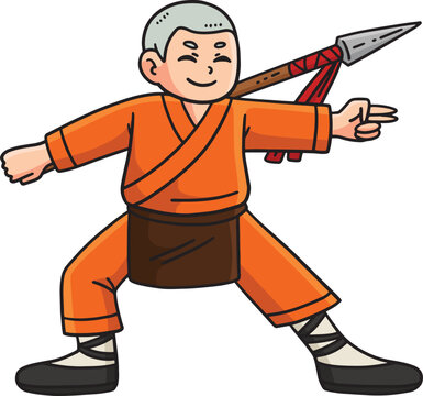 recommend clip art: Buddhism Buddhist Shaolin Monk with Spear Clipart