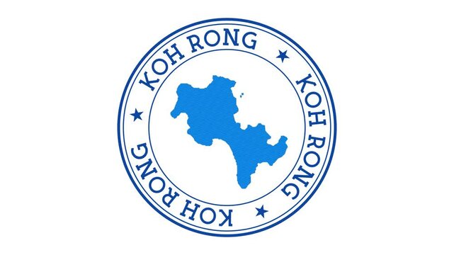 Koh Rong intro. Badge with the circular name and map of the island. Koh Rong round logo animation.