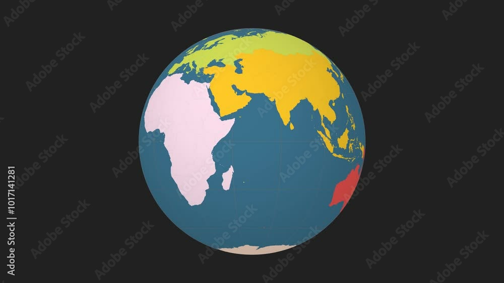 Poster spinning globe. normal sphere view. moderate speed globe rotation. colored continents style. world m