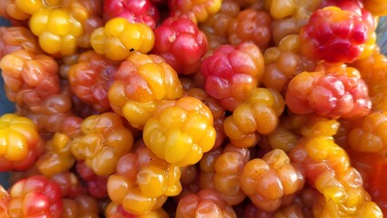 Yellow berries close-up,  cloud berries 