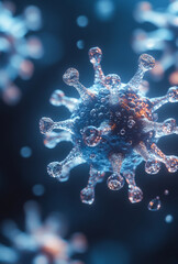 Obraz premium A close-up examination of a virus showcasing its structure and texture, demonstrating intricate details of viral components.