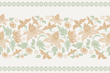 Pattern wallpaper flowers ethnic vintage lotus Chinese Indian embroidery Ikat textured design vector illustration. Orange floral on white background bohemian flower tapestry motif damask watercolour. 