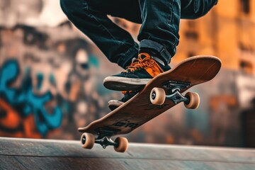 Skateboarder Performing an Ollie Trick with a Blurred Background