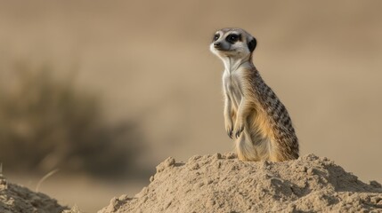 Fototapeta premium A Meerkat Standing Tall on a Sand Mound