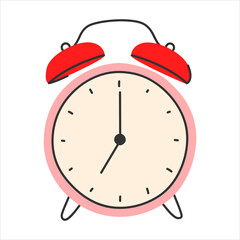 Watch in trendy style. Clock poster. Fashionable hand-drawn style clock icon.Alarm clock concept.Bell print, poster, banner.Vector EPS 10.