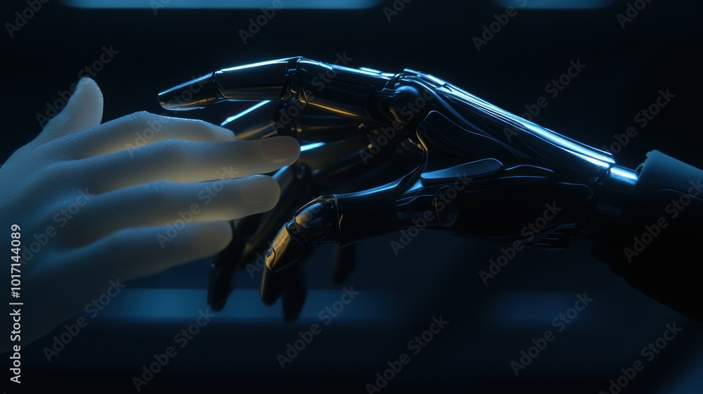 Canvas Prints Human and Robotic Hands Reaching Out to Each Other