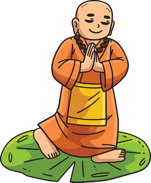 orange monk meditating on lily pad clip art preview