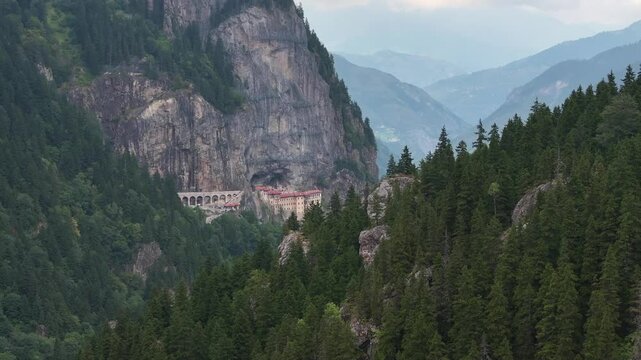 Sumela Monastery (S&uuml;mela Manastırı) Drone Video, Altındere National Park Ma&ccedil;ka, Trabzon Turkiye (Turkey)	