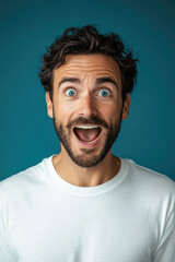 A man with a big smile on his face. He is wearing a white shirt and has a beard