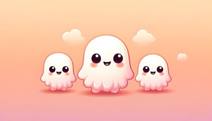 Obraz premium adorable and funny ghosts flying on a light, colorful backdrop