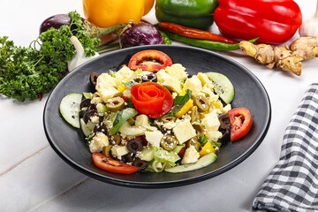 Greek salad with feta, tomato and cucumber