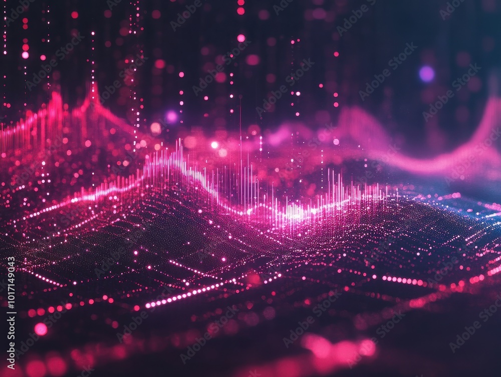 Poster abstract digital wave with vibrant pink hues, creating a visually stunning representation of sound o