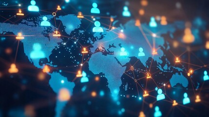 Obraz premium A Digital World Map with Interconnected People Icons