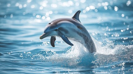 Fototapeta premium A Striped Dolphin Leaps From the Ocean Surface