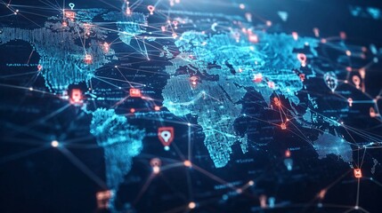 Obraz premium A Digital Map of the World with Interconnected Nodes