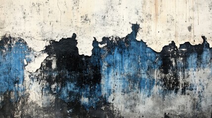 A cracked concrete wall with streaks of blue, black, and white paint, forming a high-contrast abstract background with an urban, gritty vibe.