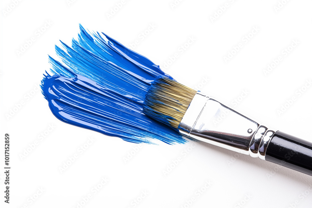 Wall mural bright blue paint brush stroke with paintbrush loaded with paint