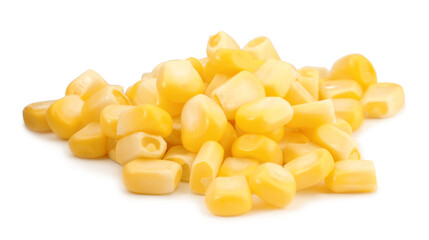 Pile of fresh corn kernels isolated on white