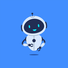 Cute smiling robot on blue background. Vector illustration for tech themed designs, AI projects and friendly visuals