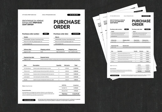 Well Organized Purchase Order Form in Black and White