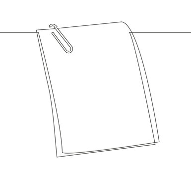 recommend clip art: Continuous line drawing of sheets of paper with a paperclip, symbolizing notes, to-do lists, and reminders.