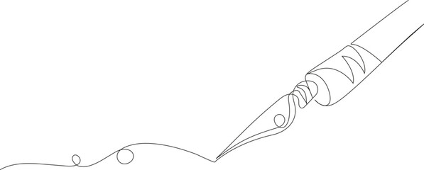continuous line drawing of a metal quill, symbolizing literature, writing, poetry, and literary contests.