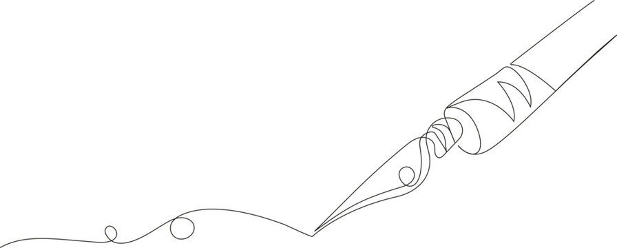 continuous line drawing of a metal quill, symbolizing literature, writing, poetry, and literary contests.