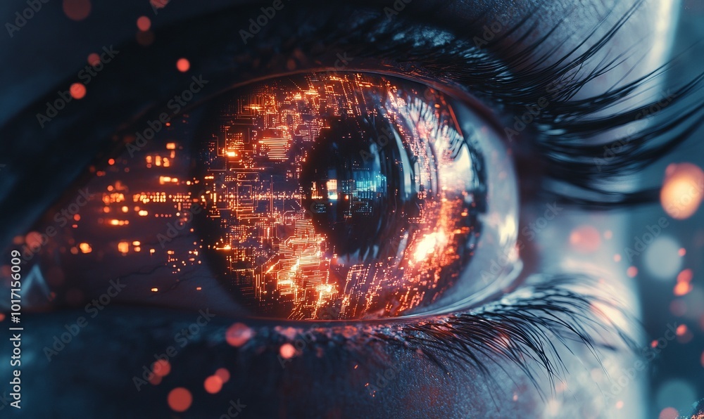 Poster futuristic digital eye close-up with circuit patterns