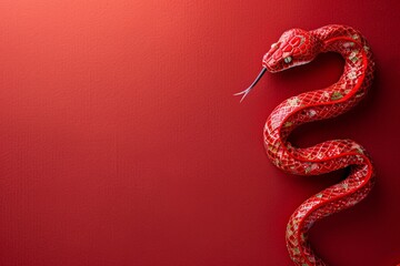 Obraz premium The monochromatic red snake, artistically positioned on a textured red background, creates a compelling and powerful visual statement.