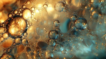 Abstract Pattern of Interconnected Bubbles in Gold and Blue Hues