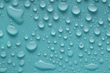 Water drops on turquoise background, above view