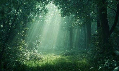 Obraz premium Green forest with magical light